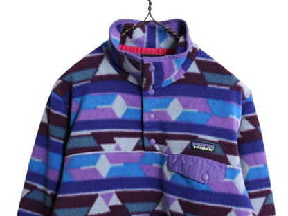 14年製 パタゴニア 総柄 ライトウェイト シンチラ スナップT レディース М / PATAGONIA フリース プルオーバー ジャケット マルチカラー