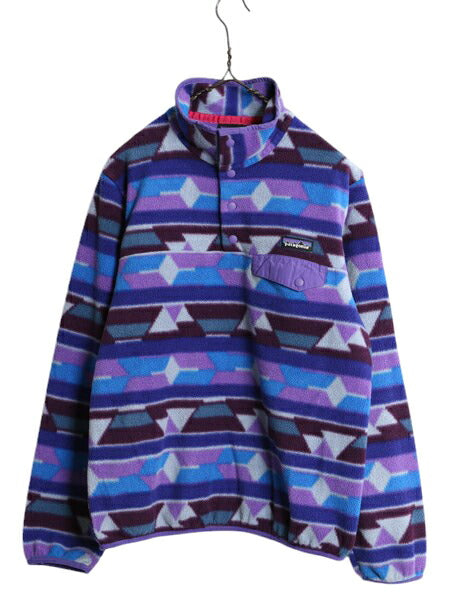 14年製 パタゴニア 総柄 ライトウェイト シンチラ スナップT レディース М / PATAGONIA フリース プルオーバー ジャケット マルチカラー