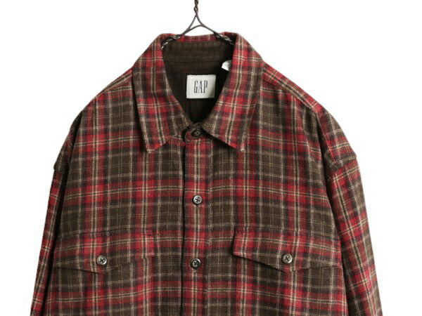 00s OLD GAP チェック 長袖 シャツ メンズ L 古着 00年代 旧タグ オールド ギャップ ウール 混 ポケット付き マルチカラー 長袖シャツ ネル