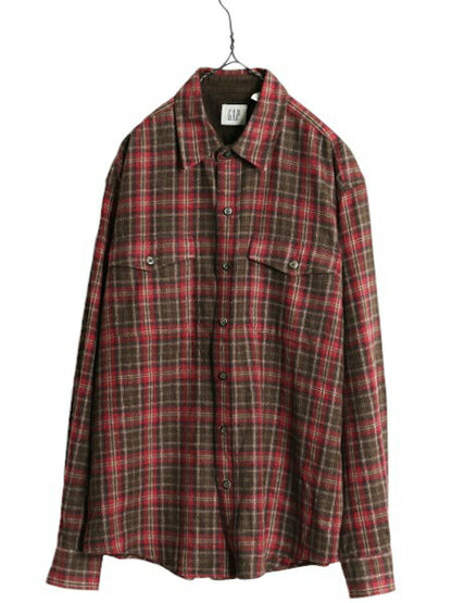 00s OLD GAP チェック 長袖 シャツ メンズ L 古着 00年代 旧タグ オールド ギャップ ウール 混 ポケット付き マルチカラー 長袖シャツ ネル