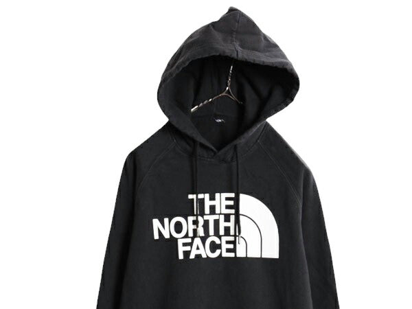 US企画 ノースフェイス プリント スウェット フード パーカー レディース M 程/ The North Face プルオーバー 裏起毛 トレーナー ブラック