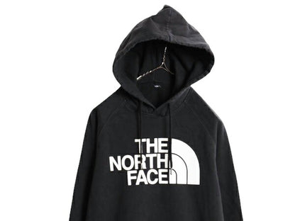 US企画 ノースフェイス プリント スウェット フード パーカー レディース M 程/ The North Face プルオーバー 裏起毛 トレーナー ブラック