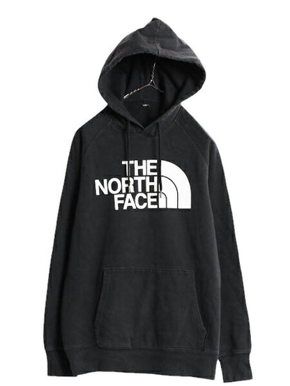 US企画 ノースフェイス プリント スウェット フード パーカー レディース M 程/ The North Face プルオーバー 裏起毛 トレーナー ブラック