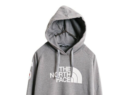 US企画 ノースフェイス プリント スウェット フード パーカー レディース M / The North Face プルオーバー トレーナー 限定 袖プリント 灰