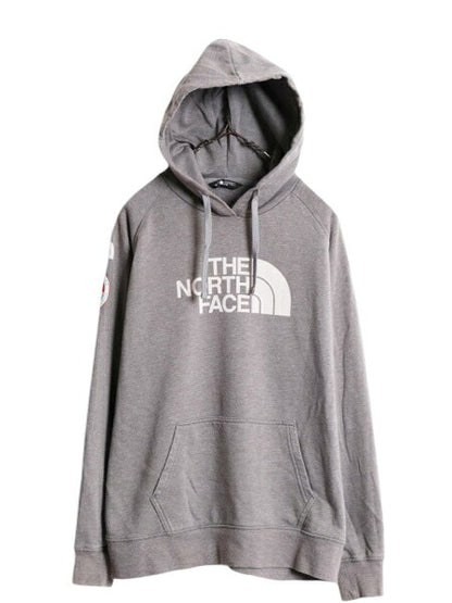 US企画 ノースフェイス プリント スウェット フード パーカー レディース M / The North Face プルオーバー トレーナー 限定 袖プリント 灰