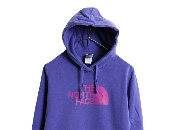 US企画 ノースフェイス プリント スウェット フード パーカー レディース L 古着 The North Face プルオーバー 裏起毛 トレーナー パープル