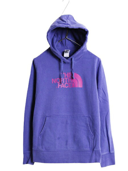 US企画 ノースフェイス プリント スウェット フード パーカー レディース L 古着 The North Face プルオーバー 裏起毛 トレーナー パープル