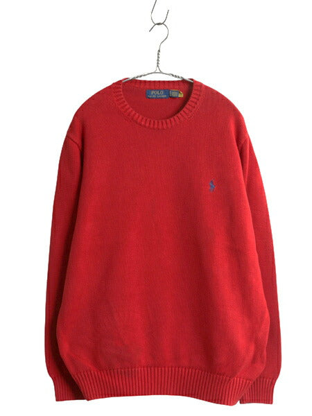 ポロ ラルフローレン コットン ニット セーター メンズ XL 古着 オールド 長袖ニット ワンポイント クルーネック シンプル 大きいサイズ 赤