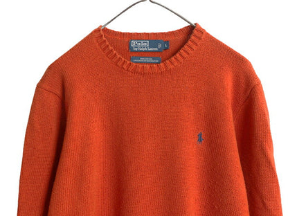 00s ポロ ラルフローレン コットン ニット セーター メンズ L オールド 長袖ニット ワンポイント クルーネック シンプル きれいめ オレンジ