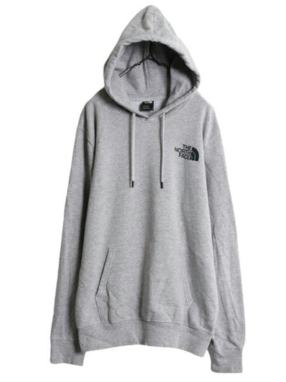 US企画 ノースフェイス 両面 プリント スウェット フード パーカー メンズ L 古着 The North Face 裏起毛 トレーナー プルオーバー グレー