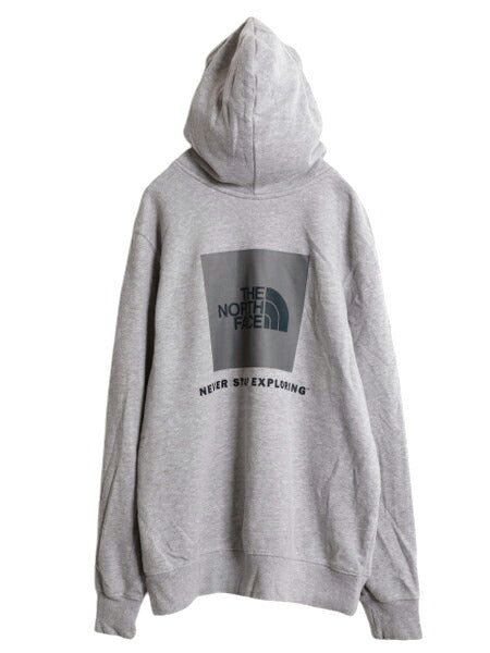 US企画 ノースフェイス 両面 プリント スウェット フード パーカー メンズ L 古着 The North Face 裏起毛 トレーナー プルオーバー グレー
