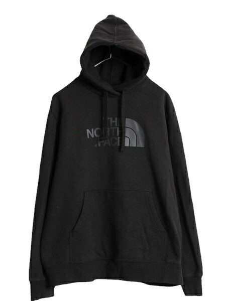 ノースフェイス プリント スウェット フード パーカー メンズ L 古着 The North Face アウトドア プルオーバー 裏起毛 トレーナー ブラック