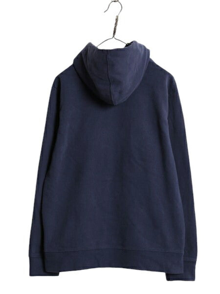 US企画 ノースフェイス プリント スウェット フード パーカー メンズ L 古着 The North Face プルオーバー トレーナー アウトドア ネイビー