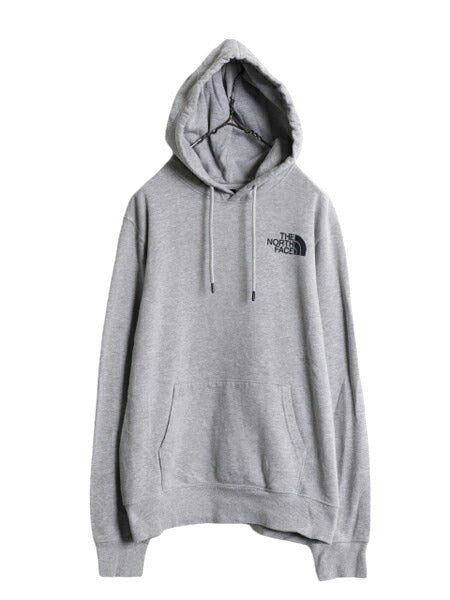 US企画 ノースフェイス プリント スウェット フード パーカー メンズ S / 古着 The North Face 裏起毛 トレーナー 灰 プルオーバー グレー