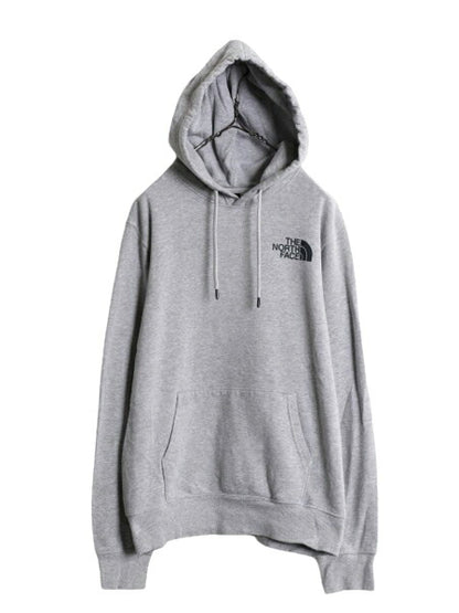 US企画 ノースフェイス プリント スウェット フード パーカー メンズ S / 古着 The North Face 裏起毛 トレーナー 灰 プルオーバー グレー