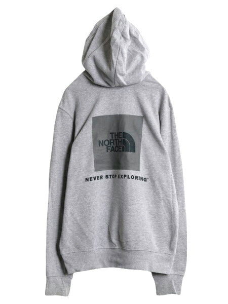 US企画 ノースフェイス プリント スウェット フード パーカー メンズ S / 古着 The North Face 裏起毛 トレーナー 灰 プルオーバー グレー