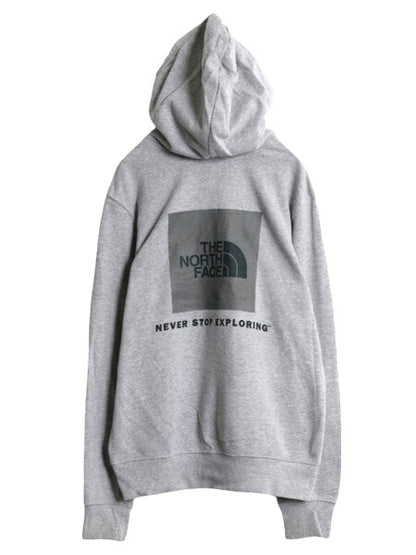 US企画 ノースフェイス プリント スウェット フード パーカー メンズ S / 古着 The North Face 裏起毛 トレーナー 灰 プルオーバー グレー