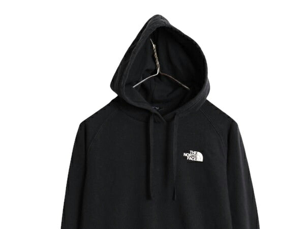 US企画 ノースフェイス 両面 プリント スウェット フード パーカー レディース S 古着 The North Face プルオーバー 裏起毛 トレーナー 黒