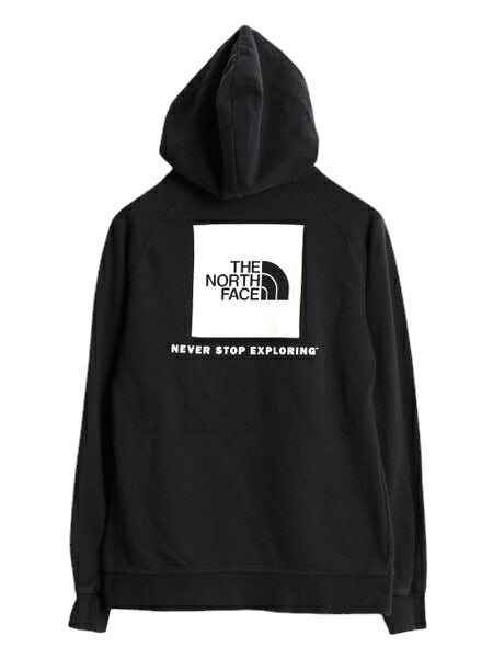 US企画 ノースフェイス 両面 プリント スウェット フード パーカー レディース S 古着 The North Face プルオーバー 裏起毛 トレーナー 黒