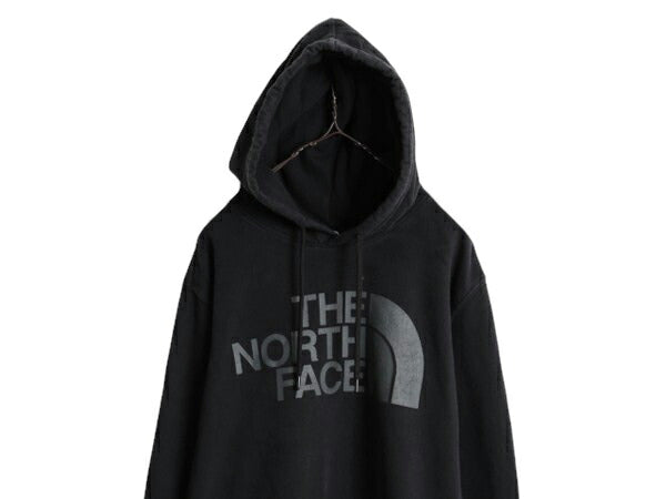 ノースフェイス プリント スウェット フード パーカー メンズ L 古着 The North Face プルオーバー 裏起毛 トレーナー アウトドア ブラック
