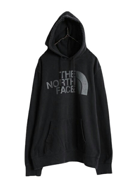 ノースフェイス プリント スウェット フード パーカー メンズ L 古着 The North Face プルオーバー 裏起毛 トレーナー アウトドア ブラック