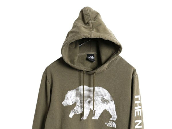ノースフェイス ベア イラスト プリント スウェット フード パーカー メンズ S The North Face プルオーバー 裏起毛 アウトドア 袖プリント