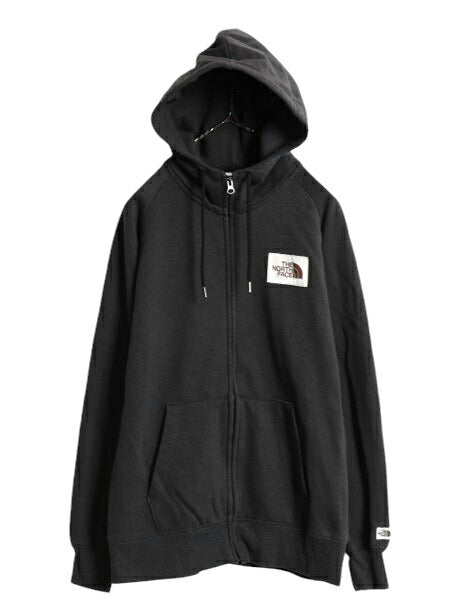 ノースフェイス フルジップ スウェット フード パーカー レディース L / The North Face アウトドア トレーナー 裏起毛 ワンポイント 濃灰