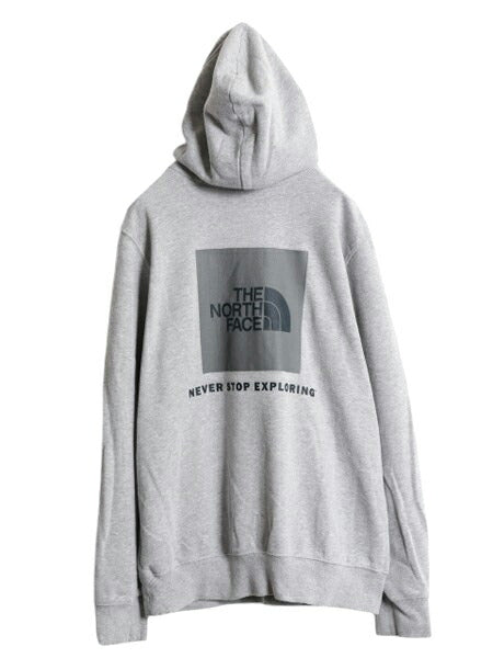 US企画 ノースフェイス プリント スウェット フード パーカー メンズ М / 古着 The North Face 裏起毛 トレーナー 灰 プルオーバー グレー