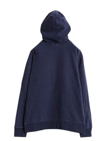 ノースフェイス プリント スウェット フード パーカー メンズ L 古着 The North Face プルオーバー 裏起毛 トレーナー アウトドア ネイビー