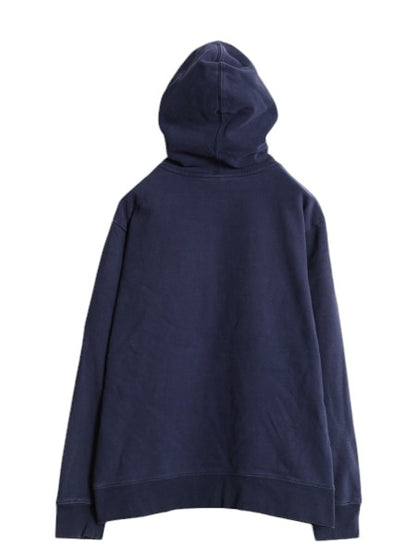 ノースフェイス プリント スウェット フード パーカー メンズ L 古着 The North Face プルオーバー 裏起毛 トレーナー アウトドア ネイビー