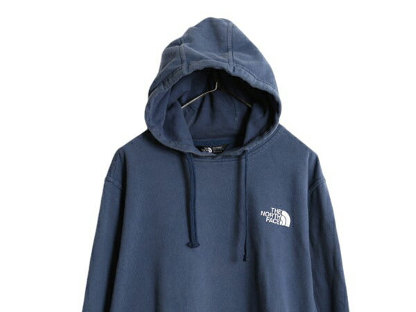 US企画 ノースフェイス 両面 プリント スウェット フード パーカー メンズ L The North Face 裏起毛 トレーナー スエット プルオーバー 青