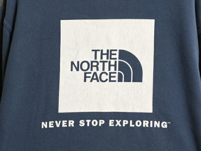 US企画 ノースフェイス 両面 プリント スウェット フード パーカー メンズ L The North Face 裏起毛 トレーナー スエット プルオーバー 青