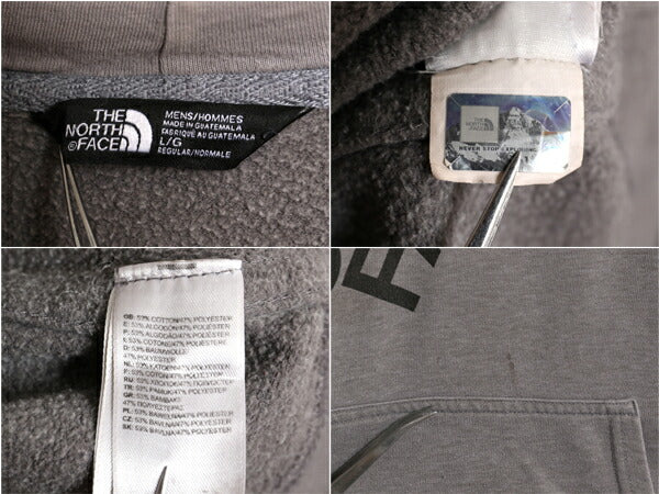 ノースフェイス プリント スウェット フード パーカー メンズ L 古着 The North Face プルオーバー トレーナー 裏起毛 アウトドア グレー