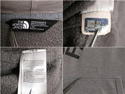 ノースフェイス プリント スウェット フード パーカー メンズ L 古着 The North Face プルオーバー トレーナー 裏起毛 アウトドア グレー