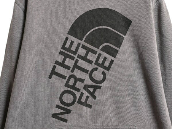 ノースフェイス プリント スウェット フード パーカー メンズ L 古着 The North Face プルオーバー トレーナー 裏起毛 アウトドア グレー
