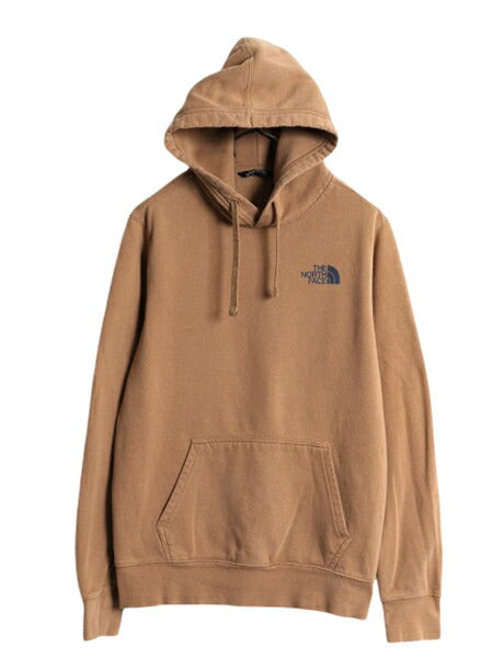 ノースフェイス 両面 プリント スウェット フード パーカー メンズ S 古着 The North Face アウトドア プルオーバー 裏起毛 トレーナー 茶