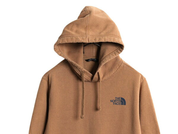 ノースフェイス 両面 プリント スウェット フード パーカー メンズ S 古着 The North Face アウトドア プルオーバー 裏起毛 トレーナー 茶