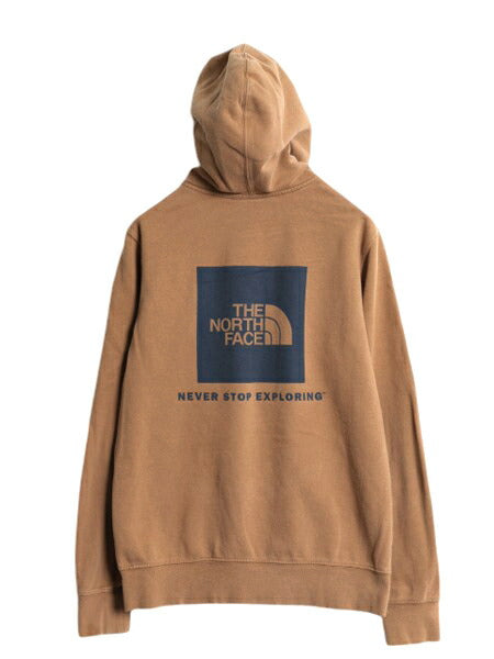 ノースフェイス 両面 プリント スウェット フード パーカー メンズ S 古着 The North Face アウトドア プルオーバー 裏起毛 トレーナー 茶