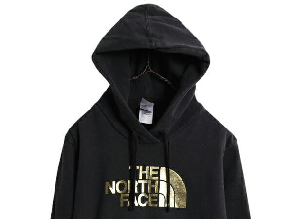 US企画 ノースフェイス プリント スウェット フード パーカー レディース L 古着 The North Face プルオーバー 裏起毛 トレーナー ブラック
