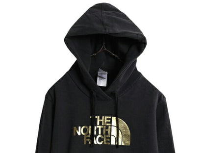 US企画 ノースフェイス プリント スウェット フード パーカー レディース L 古着 The North Face プルオーバー 裏起毛 トレーナー ブラック