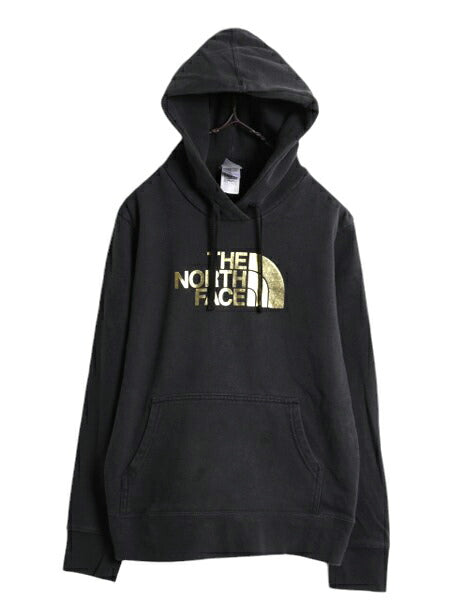 US企画 ノースフェイス プリント スウェット フード パーカー レディース L 古着 The North Face プルオーバー 裏起毛 トレーナー ブラック