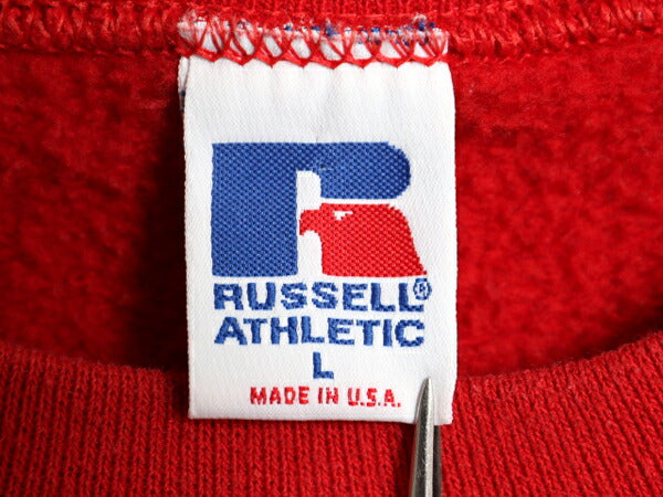 90s USA製 ラッセル カレッジ プリント スウェット メンズ レディース L / 90年代 オールド RUSSELL トレーナー 裏起毛 前V ワイン レッド