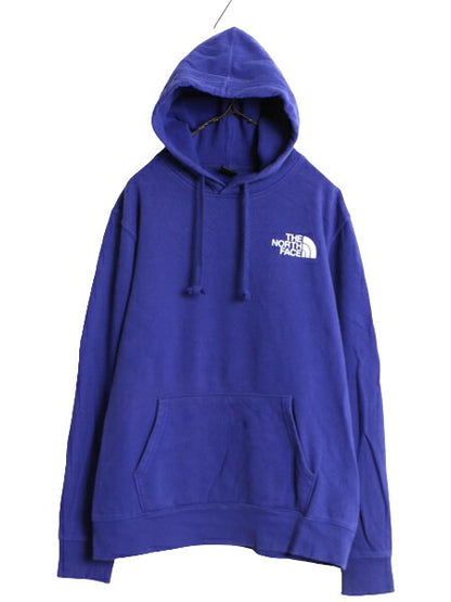 ノースフェイス 両面 プリント スウェット フード パーカー メンズ M / 古着 The North Face アウトドア トレーナー プルオーバー ブルー