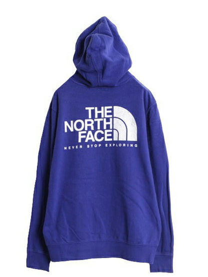 ノースフェイス 両面 プリント スウェット フード パーカー メンズ M / 古着 The North Face アウトドア トレーナー プルオーバー ブルー