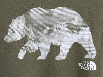 ノースフェイス イラスト プリント スウェット フード パーカー メンズ L 古着 The North Face プルオーバー 裏起毛 アウトドア 袖プリント