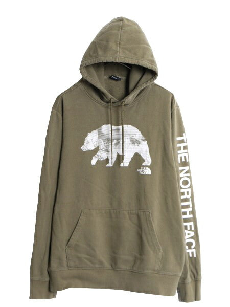 ノースフェイス イラスト プリント スウェット フード パーカー メンズ L 古着 The North Face プルオーバー 裏起毛 アウトドア 袖プリント