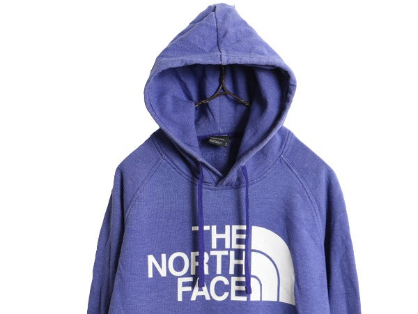 ノースフェイス プリント スウェット フード パーカー レディース S / The North Face アウトドア トレーナー 裏起毛 プルオーバー ブルー
