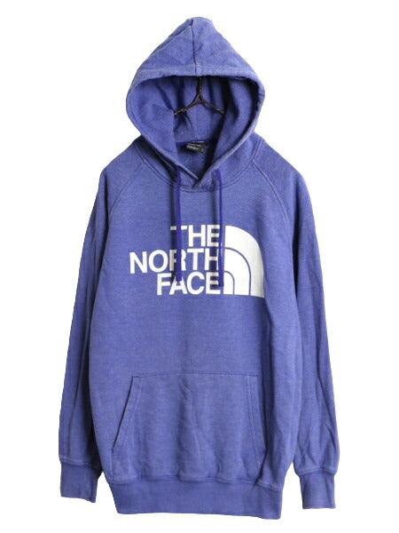 ノースフェイス プリント スウェット フード パーカー レディース S / The North Face アウトドア トレーナー 裏起毛 プルオーバー ブルー