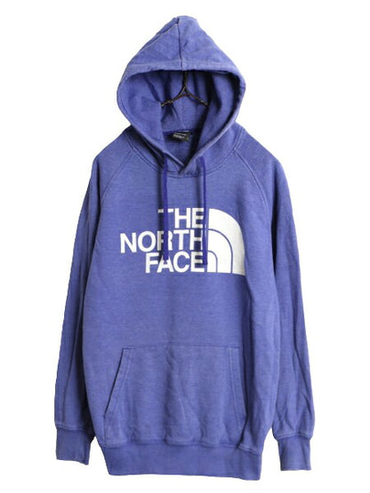 ノースフェイス プリント スウェット フード パーカー レディース S / The North Face アウトドア トレーナー 裏起毛 プルオーバー ブルー