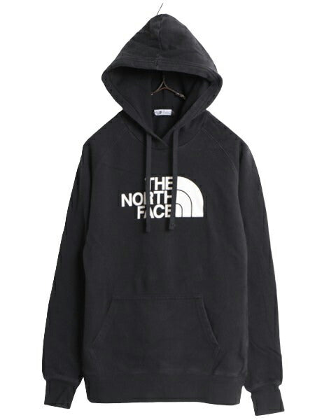US企画 ノースフェイス プリント スウェット フード パーカー レディース S / 古着 The North Face アウトドア トレーナー 裏起毛 ブラック